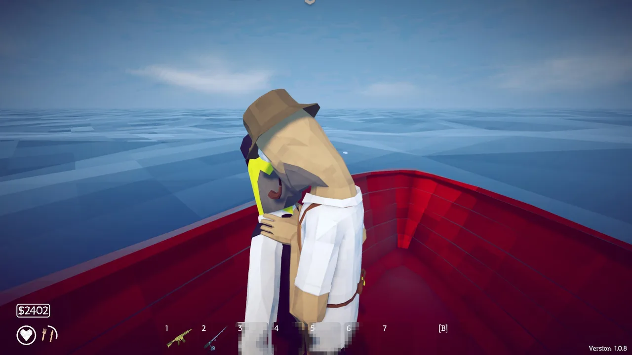 Fishing from the boat with the whole crew